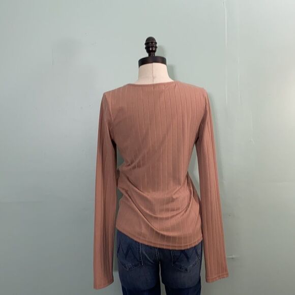 Neely Blush Pink Square Neck Ribbed Long Sleeve Top - Picture 3 of 4
